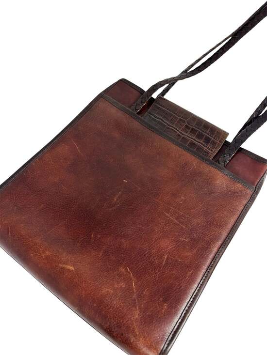 Vintage Brighton Donna Classic Tote Brown Croc-Embossed Leather Shoulder Bag - Picture 8 of 8